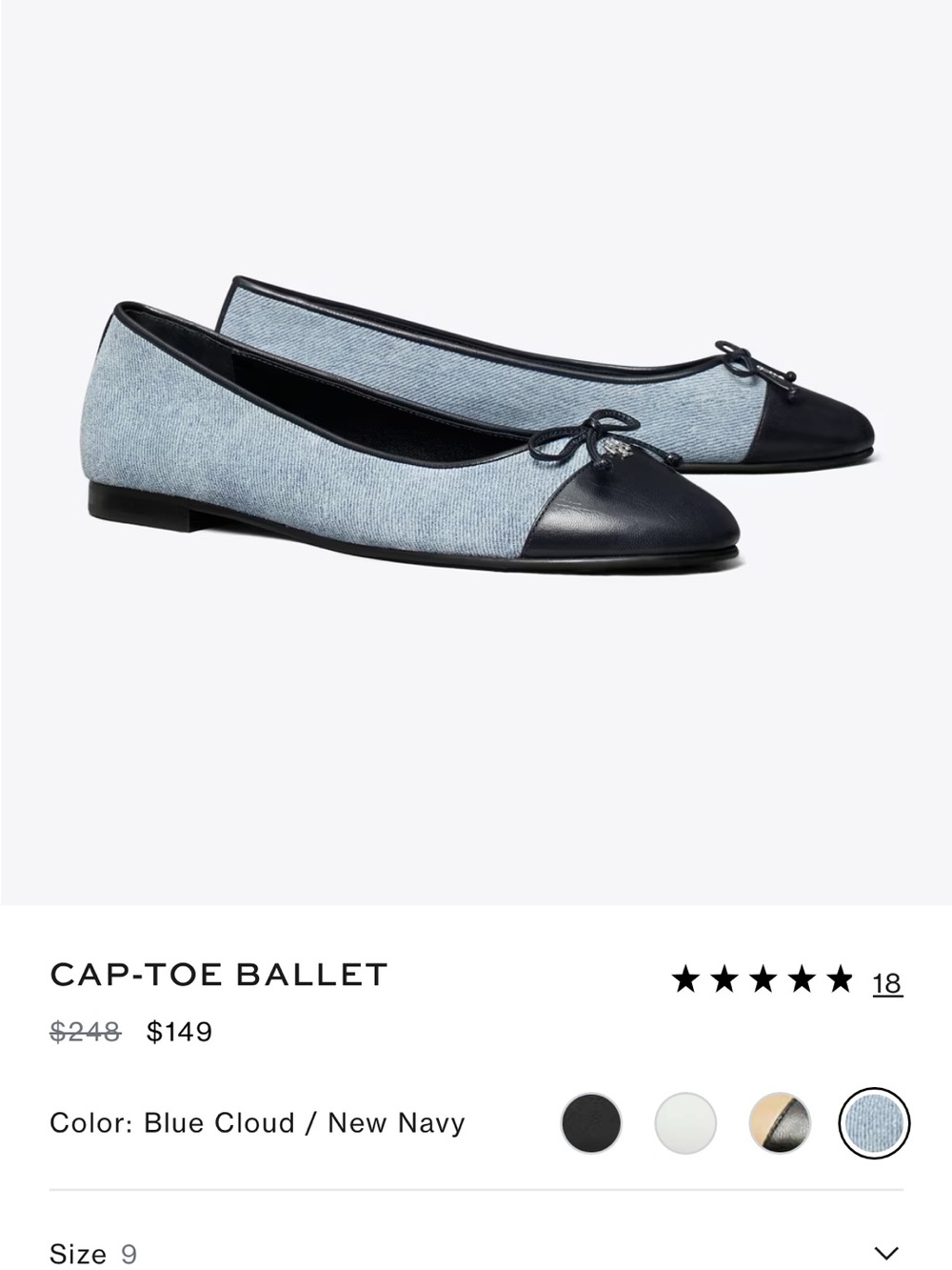 Tory Burch Women's Denim & Navy Cap-Toe Ballet Flats